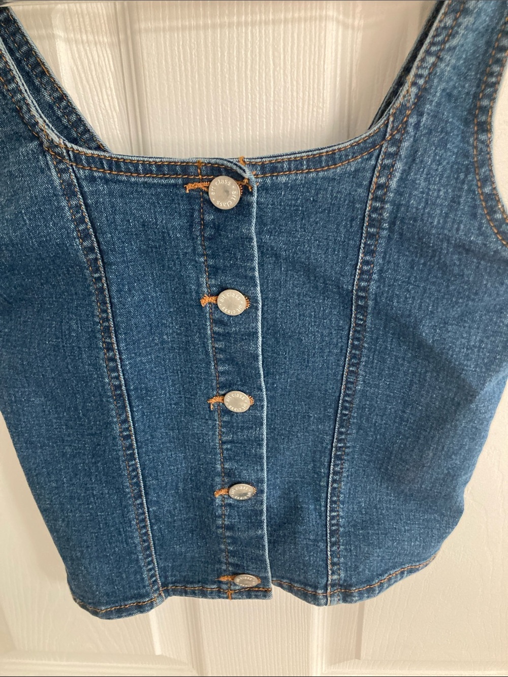Denim Button-Front Tank Top - Blue - Picture 3 of 4